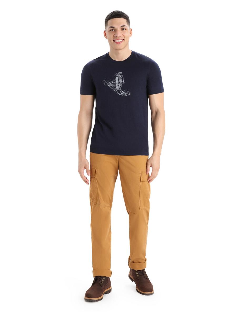 Midnight Navy Icebreaker Merino Tech Lite II Short Sleeve Skiing Yeti Men's T Shirts | AU 1209EBCX